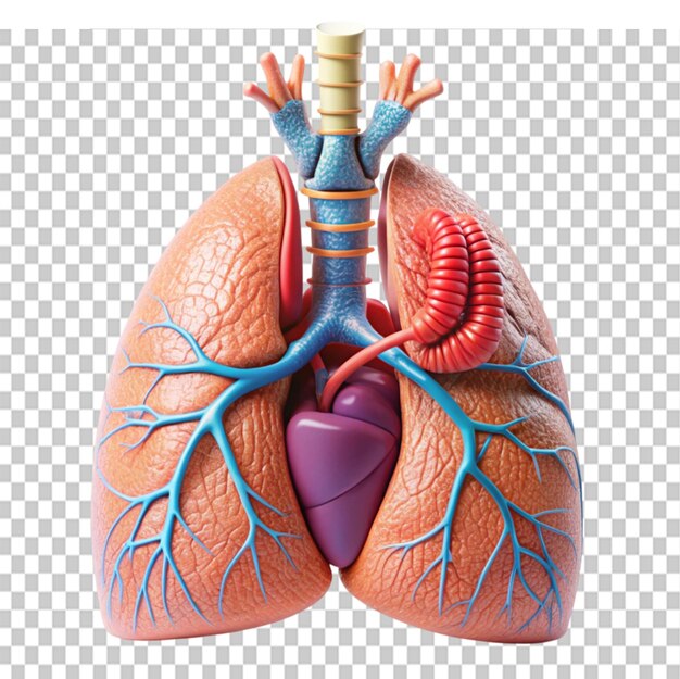 pulmones de plástico tráquea y corazón sobre un fondo transparente