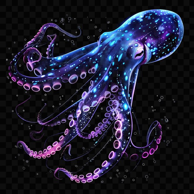 PSD un pulpo colorido con la palabra pulpo en el fondo negro