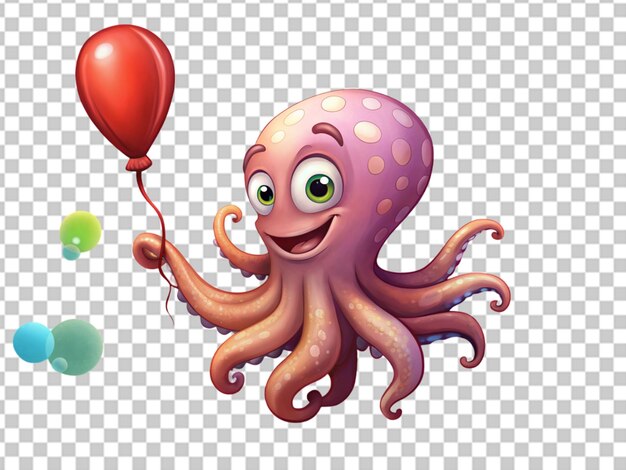 PSD pulpo de dibujos animados con un globo