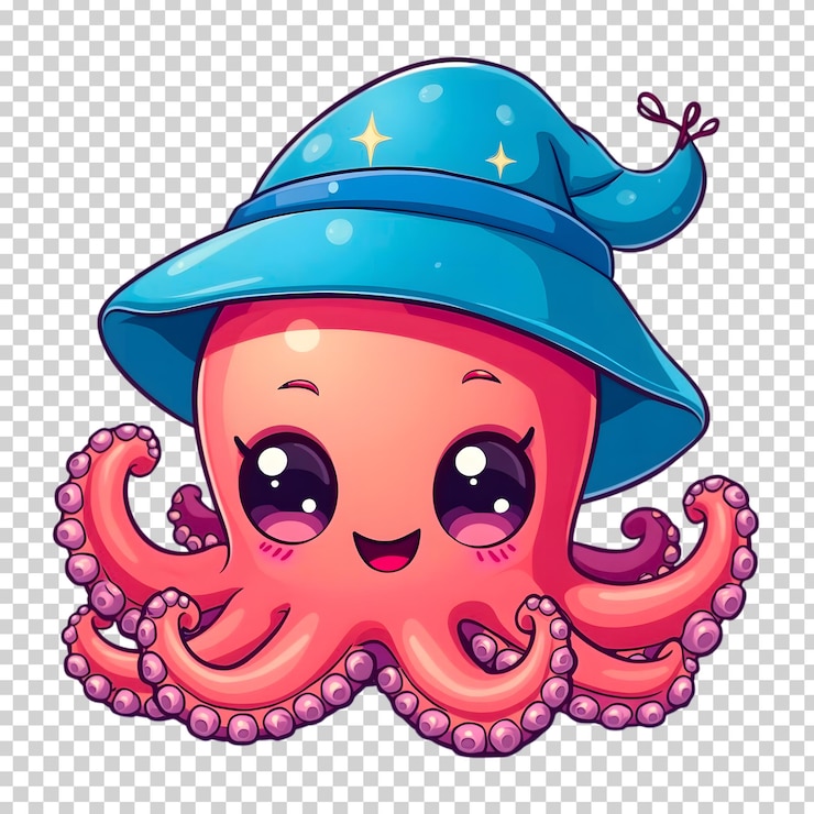 PSD el pulpo kawaii en colores pastel con textura brillante y diseño de camiseta con expresión sonriente