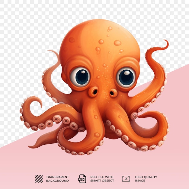 PSD un pulpo lindo aislado en un fondo transparente