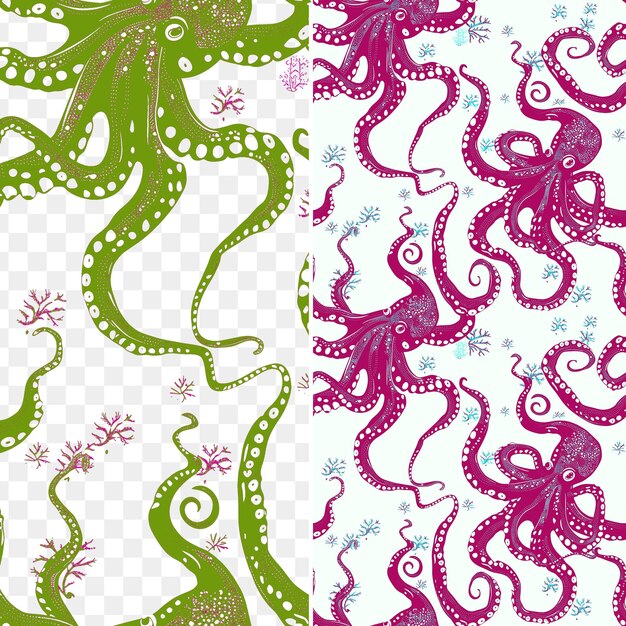 PSD el pulpo con silueta de coral entrelazado en un patrón complejo patte sin costuras azulejos día mundial del océano