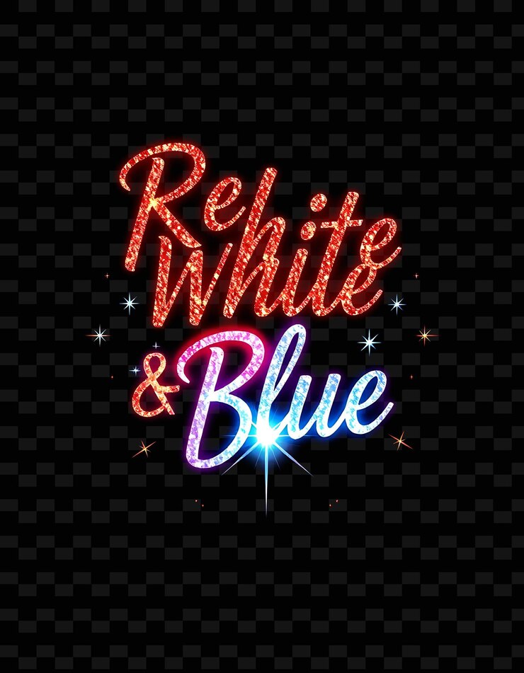 PSD pulsación de rojo blanco azul texto en neón rubí rojo blanco brillante y azul zafiro con un glisteni