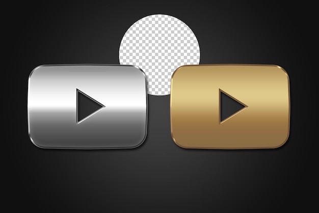 Pulsante di riproduzione 3d youtube oro e argento