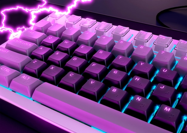 Pulsanti della tastiera mock-up con bullone elettrico al neon