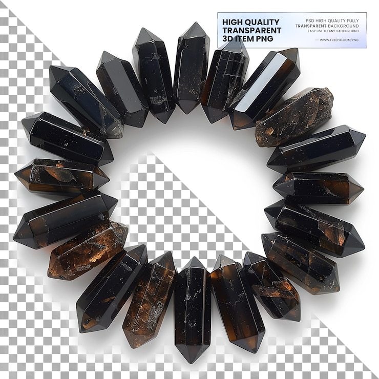 PSD pulseras de cristal de curación negras en fondo blanco aislado en fondo transparente
