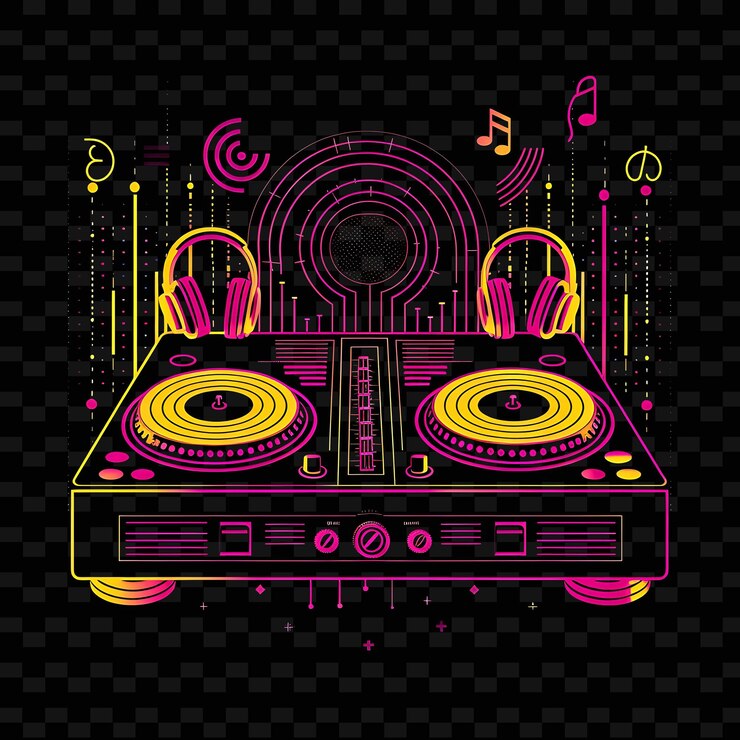 PSD pulsierende neon-beats eines djs, der musik mit neon mischt vibrant png creative neon line art designs