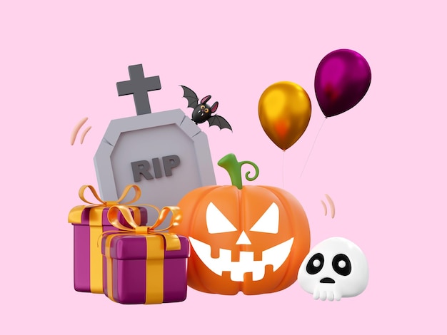 Pumpkin jack o lanterna com elementos temáticos de halloween em 3d