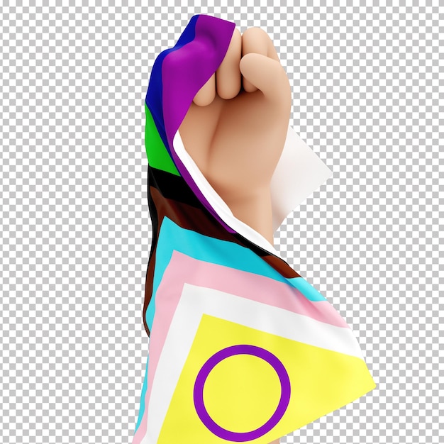 Punho 3D simbolizando apoio à LGBTQIA causa fundo transparente