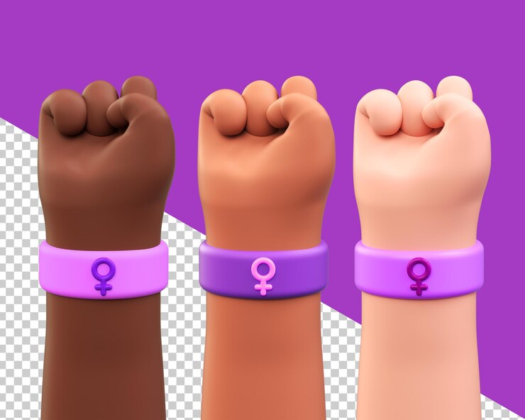 PSD punhos levantados de uma mulher multiétnica para o dia internacional da mulher e o movimento feminista