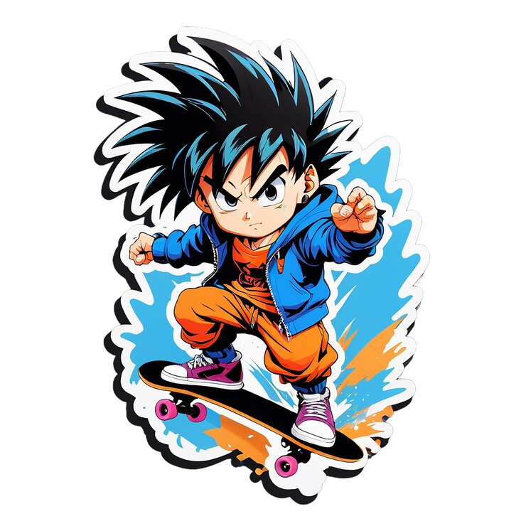 punk detailed Goku in a hoodie skateboarding on dynamic pose Sticker Decal