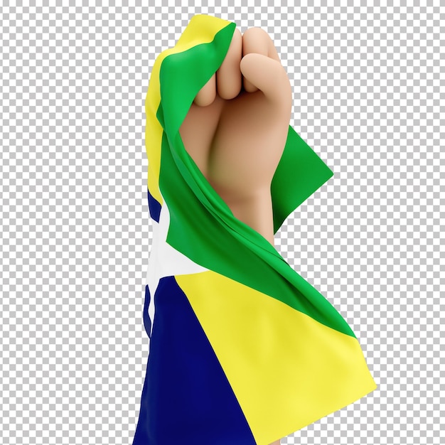 Puño levantado en 3d con la bandera del estado de rondnia, brasil