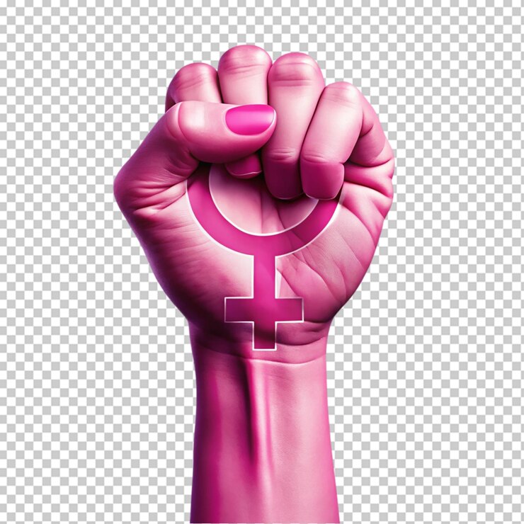 PSD puño levantado en el día internacional de la mujer sobre un fondo transparente