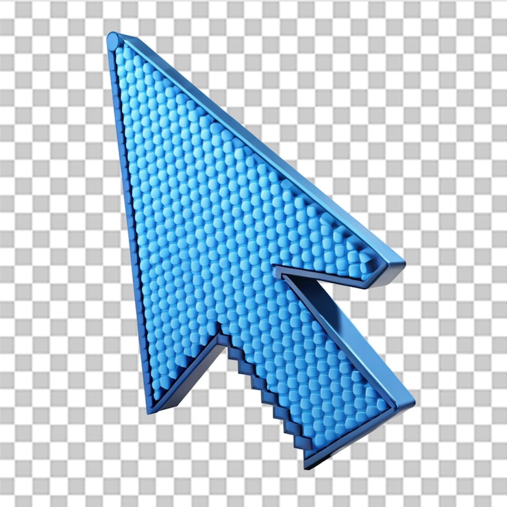 PSD puntero de flecha azul cursor de ratón geométrico realista para sitio web aislado en fondo transparente