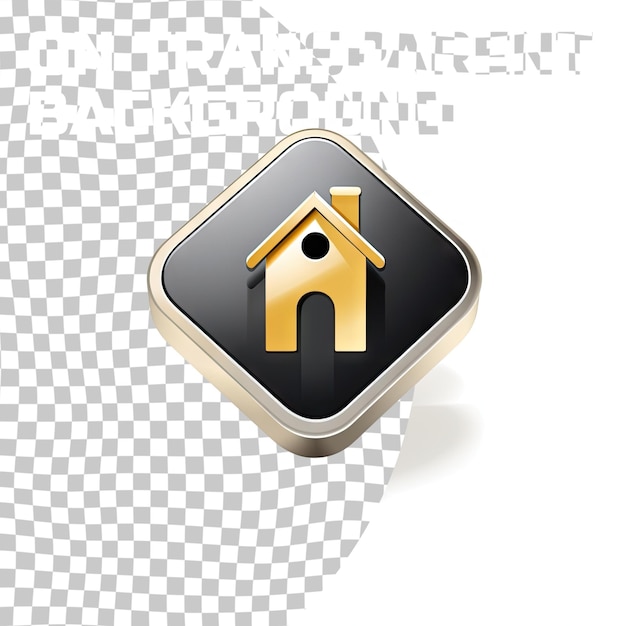 PSD puntero de mapa negro con el icono de la casa aislado en un fondo transparente símbolo de marcador de ubicación de la casa botón cuadrado de oro plateado ilustración