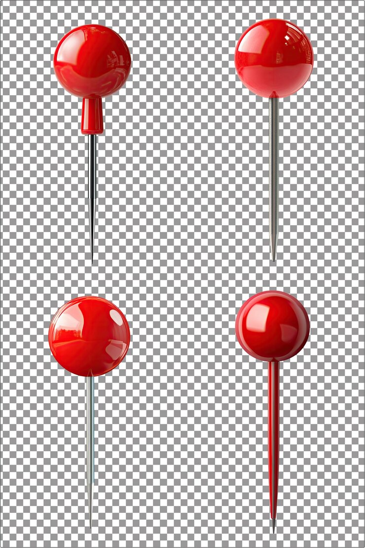 Punto de empuje rojo agudo y útil PNG aislado hiperrealista con fondo transparente claro altamente D