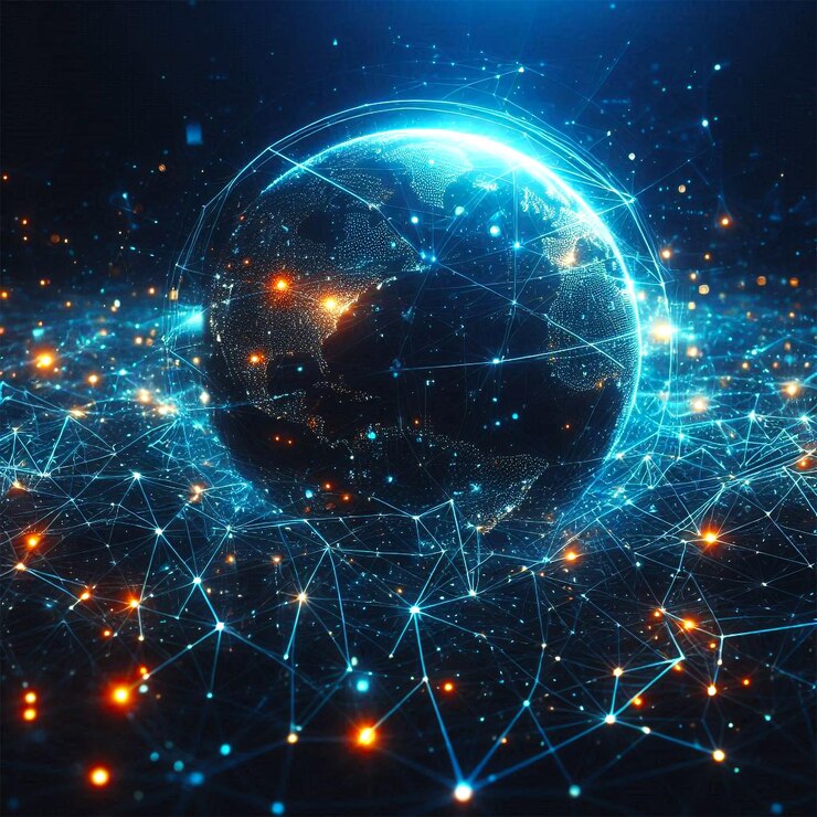 PSD puntos y líneas conectados tecnología de comunicación red mundial de internet resumen de antecedentes