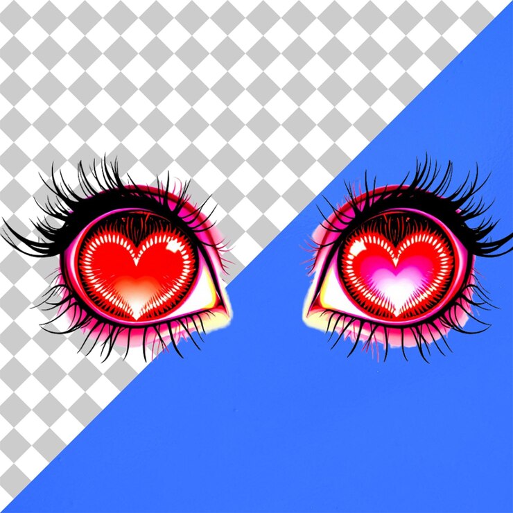 PSD pupilas brillantes en forma de corazón en colores contrastantes
