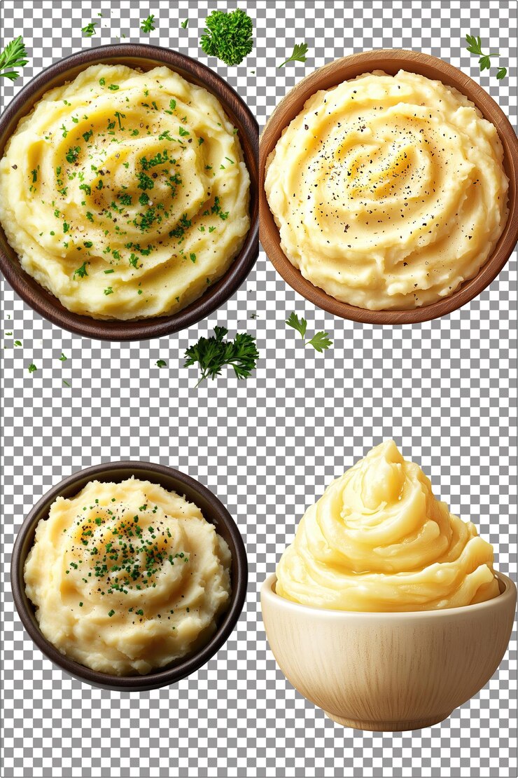 Puré de patatas acompañamiento cremoso y suave hiperrealista aislado con fondo transparente claro
