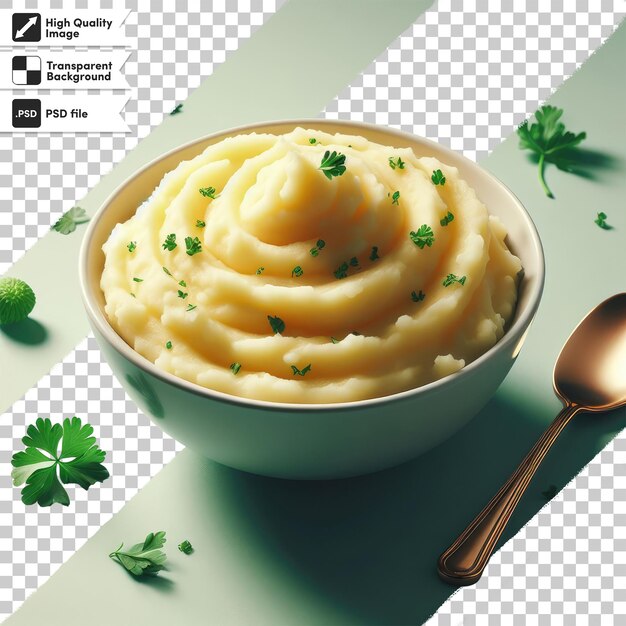 Puré de patatas PSD con hierbas en fondo transparente con capa de máscara editable