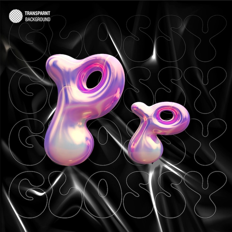 PSD purple blue plastic 3d balloon bubble letter p latex glossy texture