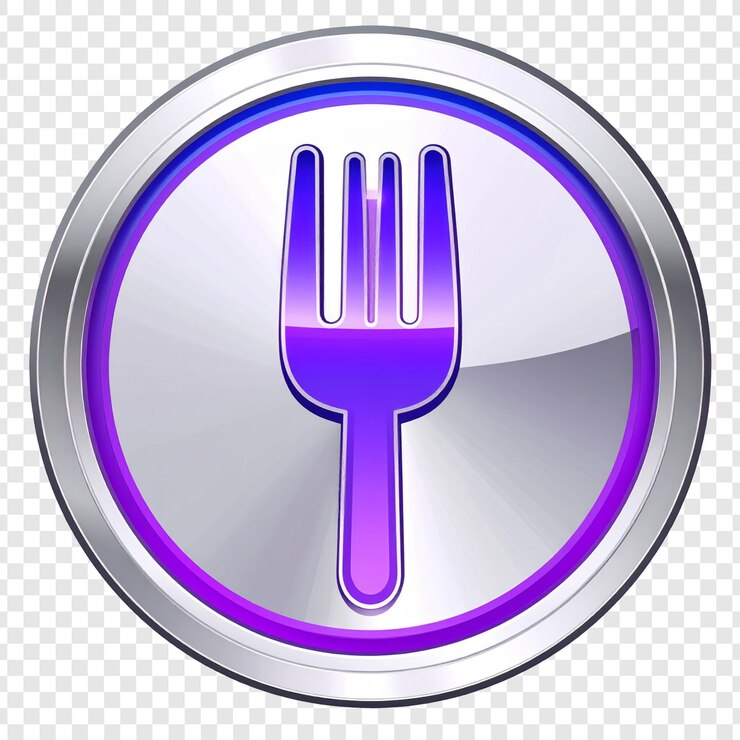 PSD purple fork icon on silver button graphic