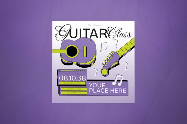 PSD purple gradient modern guitar class post sui social media