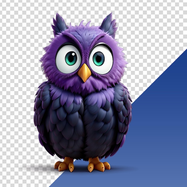 PSD a purple owl with big eyes and a blue background