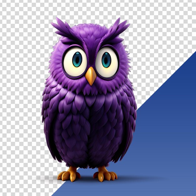 PSD a purple owl with big eyes and a blue background