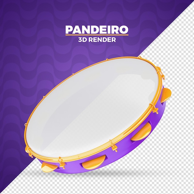 Purple Pandeiro Carnaval Brasileño Instrumento 3D Render aislado para composición