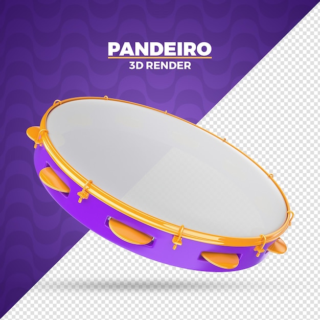 Purple Pandeiro Carnaval Brasileño Instrumento 3D Render aislado para composición