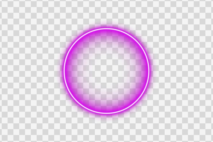 PSD purple pink neon bright glowing ring light circle with blank center sphere on transparent background