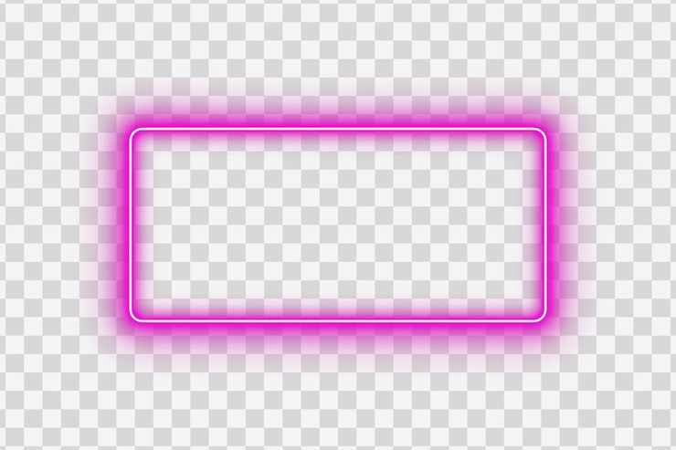 PSD purple pink neon glowing rectangle frame rounded corners light border on transparent background