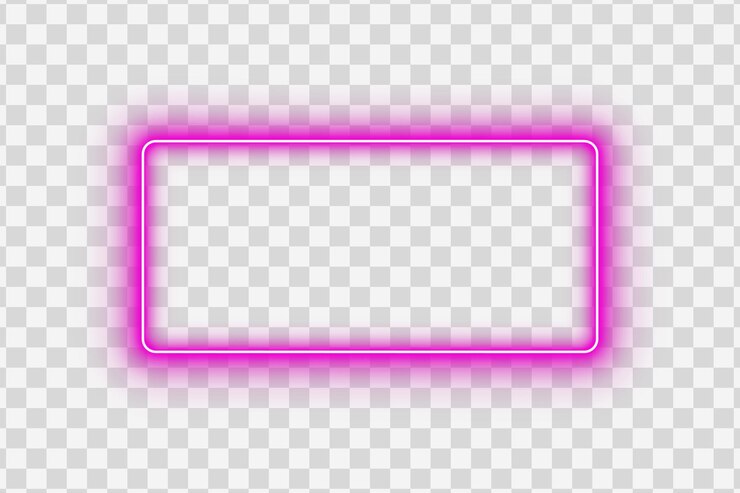 PSD purple pink neon glowing rectangle frame rounded corners light border on transparent background