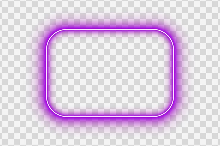 PSD purple pink neon glowing rectangle frame rounded corners light border on transparent background