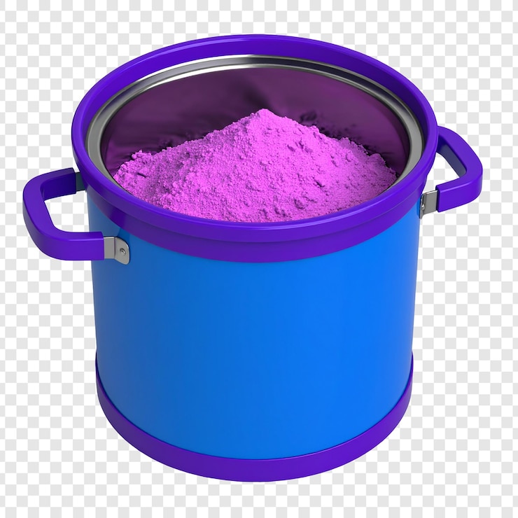 PSD purple powder in a cylindrical blue container