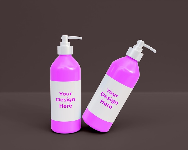 PSD purple pump bottle mockup