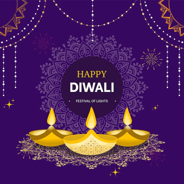 PSD purple violet tradizionale indiano buon diwali instagram post