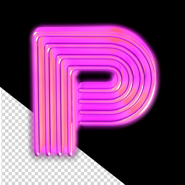 PSD púrpura símbolo luminoso letra p