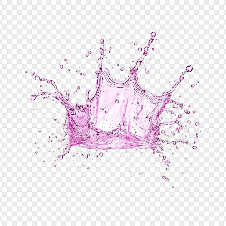 PSD purpurfarber wasserspritz auf durchsichtigem hintergrund