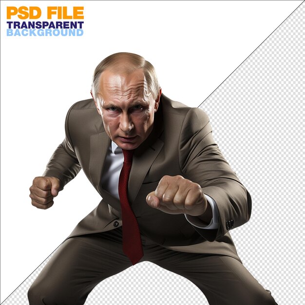 Putin jogando um soco em direção à câmera com fundo transparente