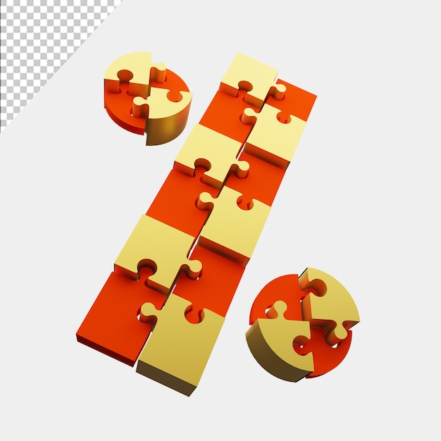 Puuzzel avec des icônes de pourcentage dans un rendu 3d réaliste Psd gratuit