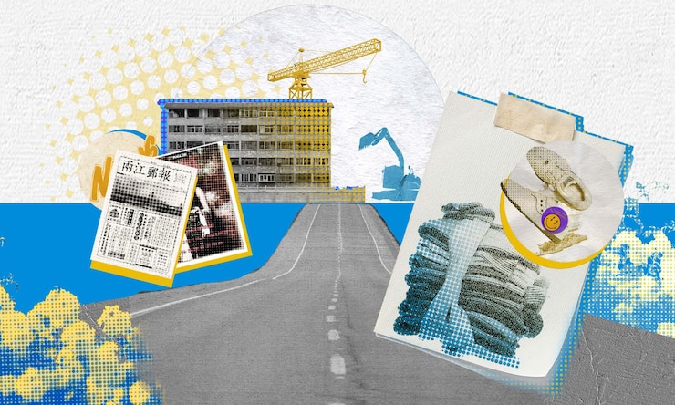 PSD puzzle collage sviluppo industriale sviluppo edilizio escavatore tendenza della moda