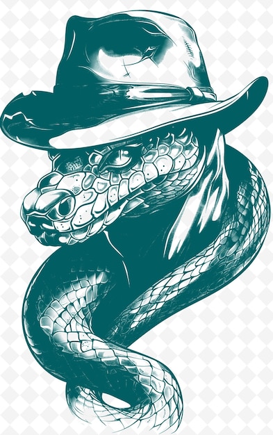 PSD python com um fedora e uma expressão misteriosa poster desi animais sketch art vector collections