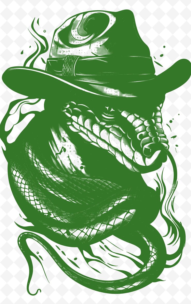 PSD python con un fedora y una expresión misteriosa poster desi animals sketch art colecciones vectoriales