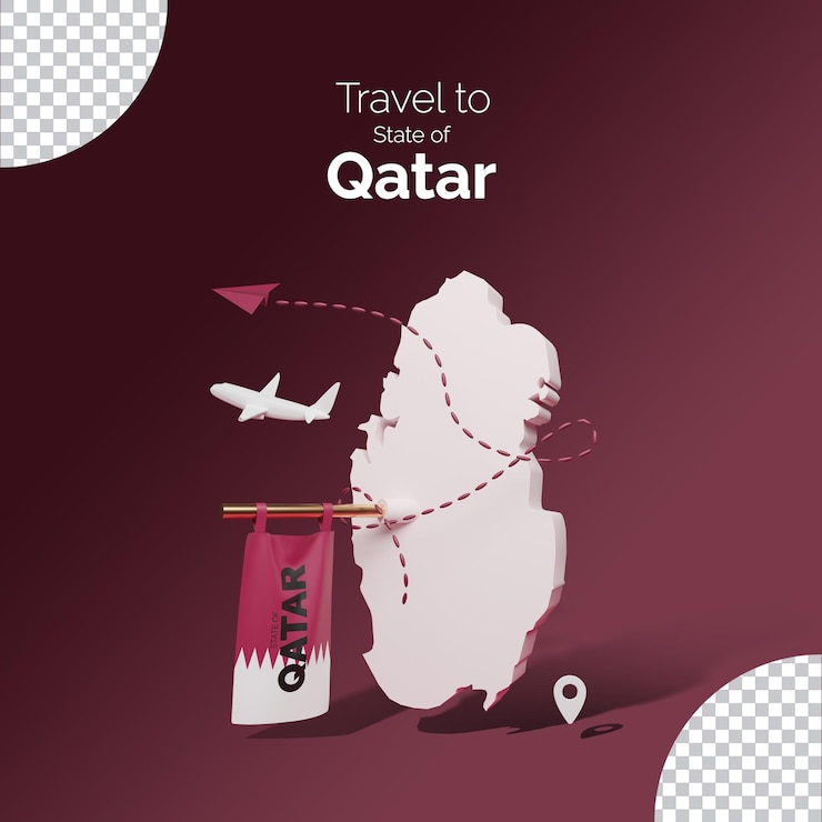 PSD qatar 3d map with travel holiday banner