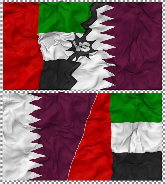 Qatar contra los Emiratos Árabes Unidos Media bandera combinada con textura 3D