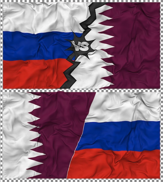 Le Qatar contre la Russie Half Combined Flag Cloth Bump Texture Rendering 3D