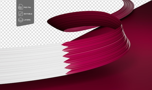 Qatar-flagge ribbon 3d-illustration auf isoliertem hintergrund
