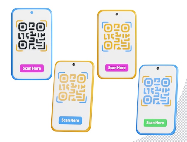 PSD qr-code mit telefon 3d-vektorsymbol-illustrationsset